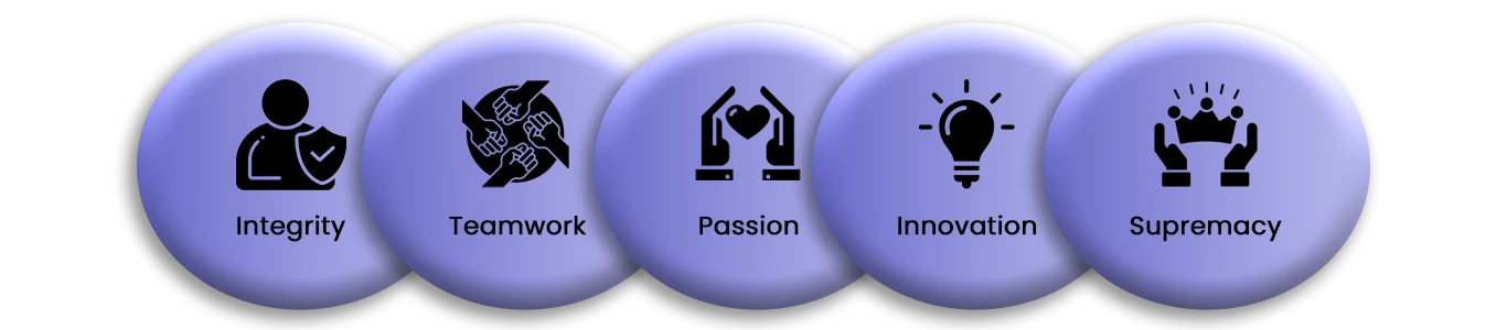 Integrity, Teamwork, Passion, Innovation, Supremacy